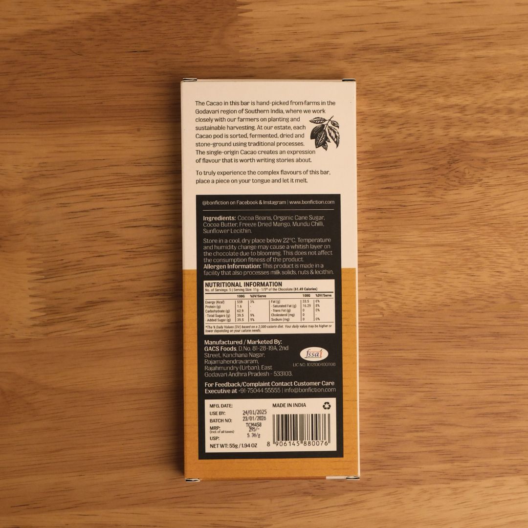 Bon Fiction 55% Dark Alphonso Mango Chilli Chocolate