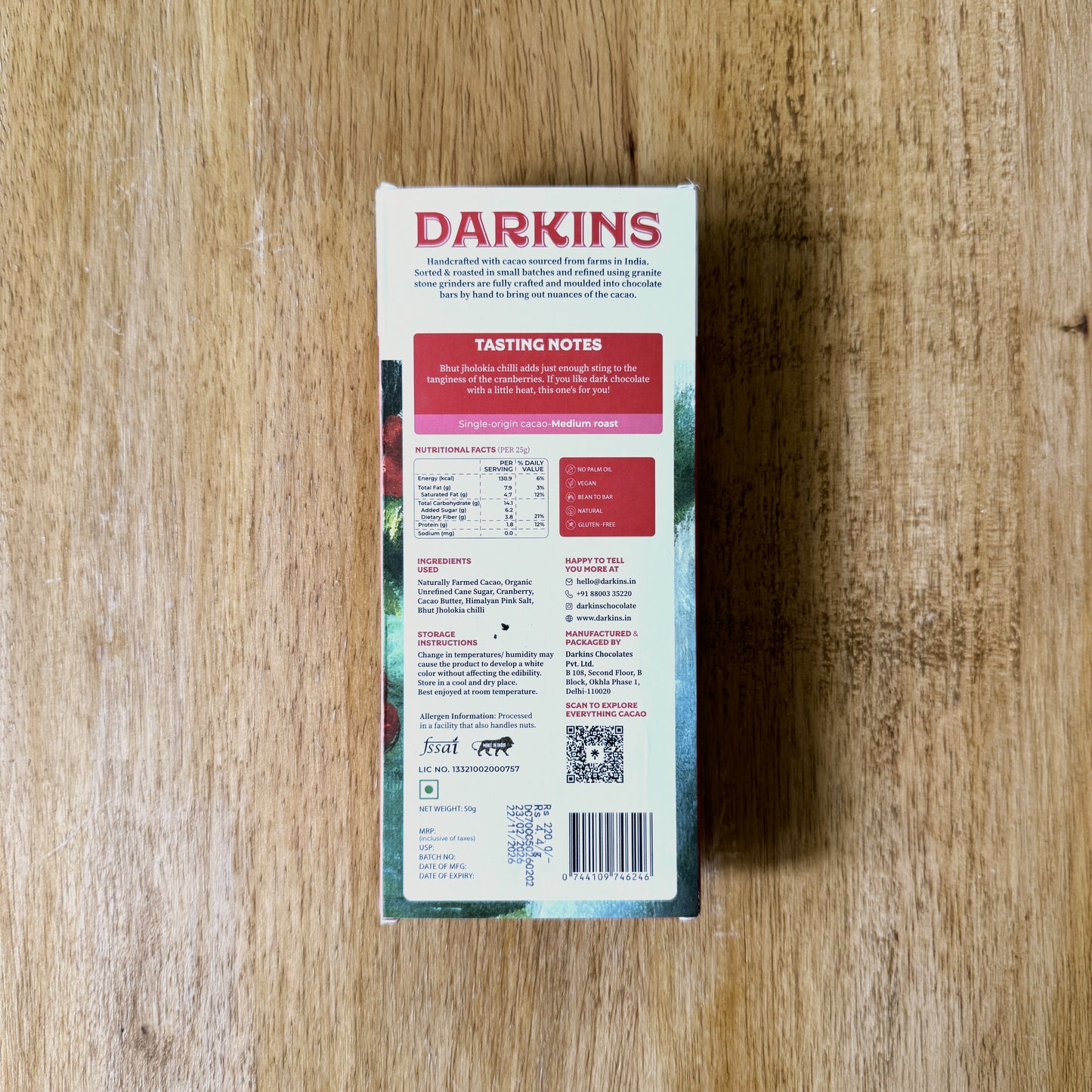 Darkins 70% Dark Chocolate with Cranberry and Chilli