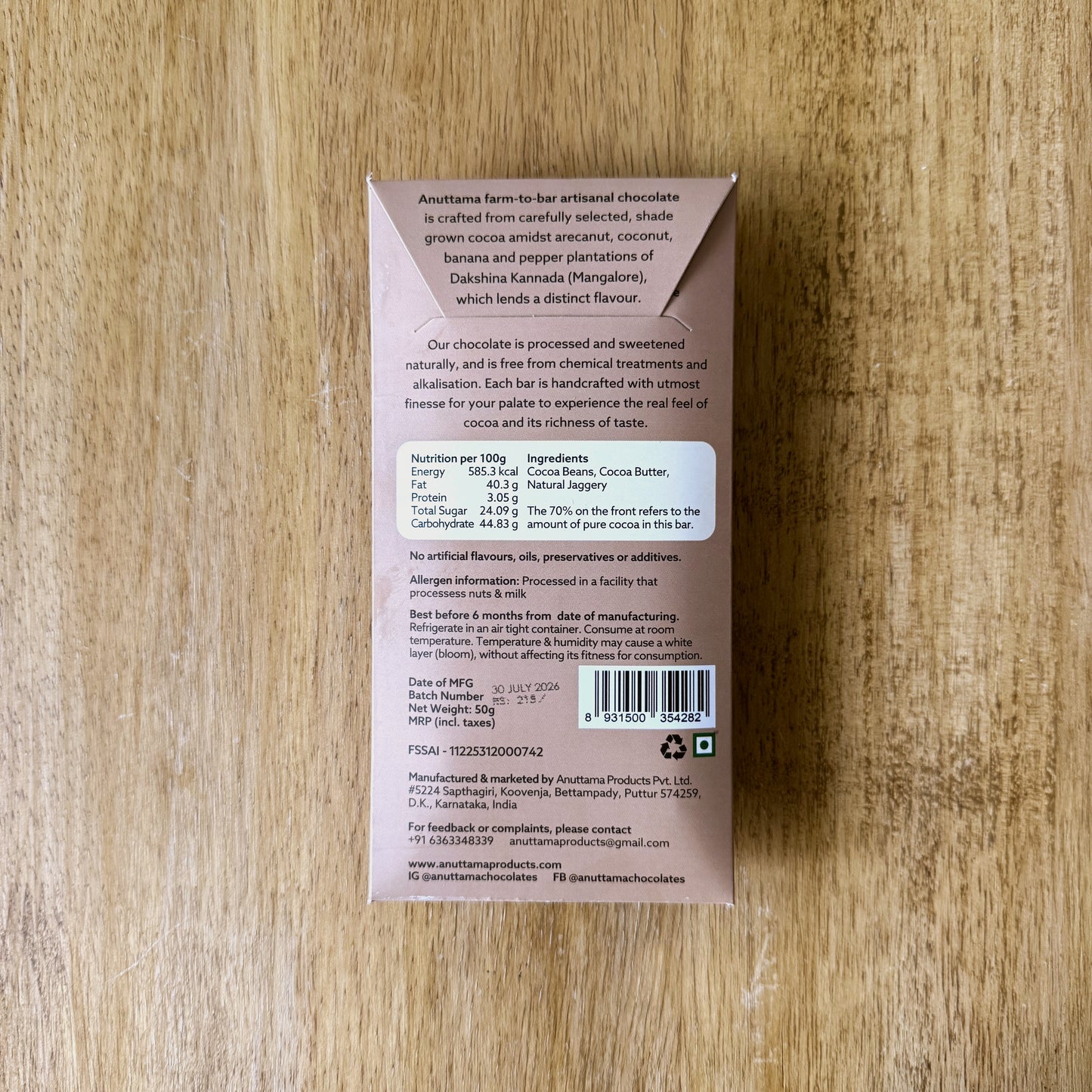 Anuttama 70% Dark Chocolate