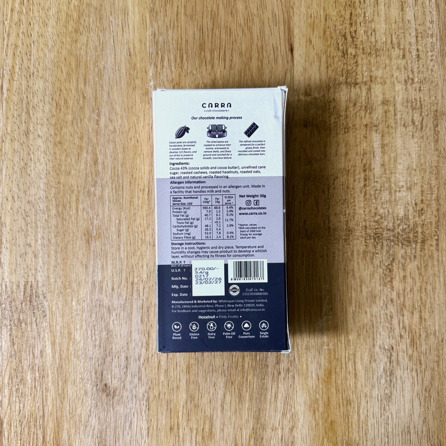 Carra Hazelnut Milk Chocolate (Vegan)