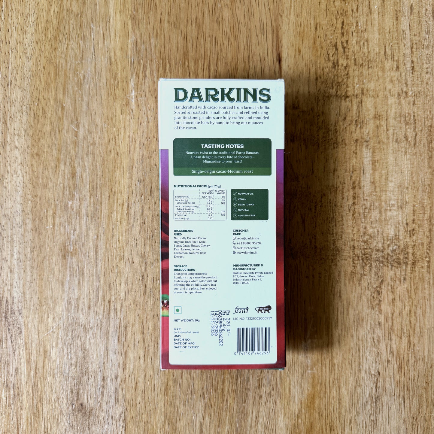 Darkins 62% Dark Chocolate with Banarasi Paan