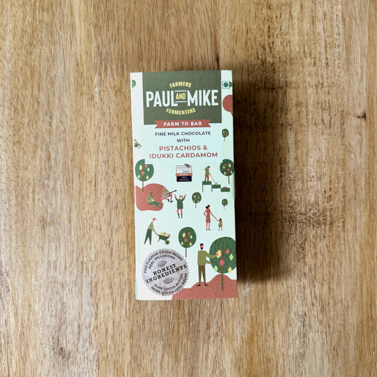 Paul And Mike Milk Chocolate with Pistachios and Idduki Cardamom