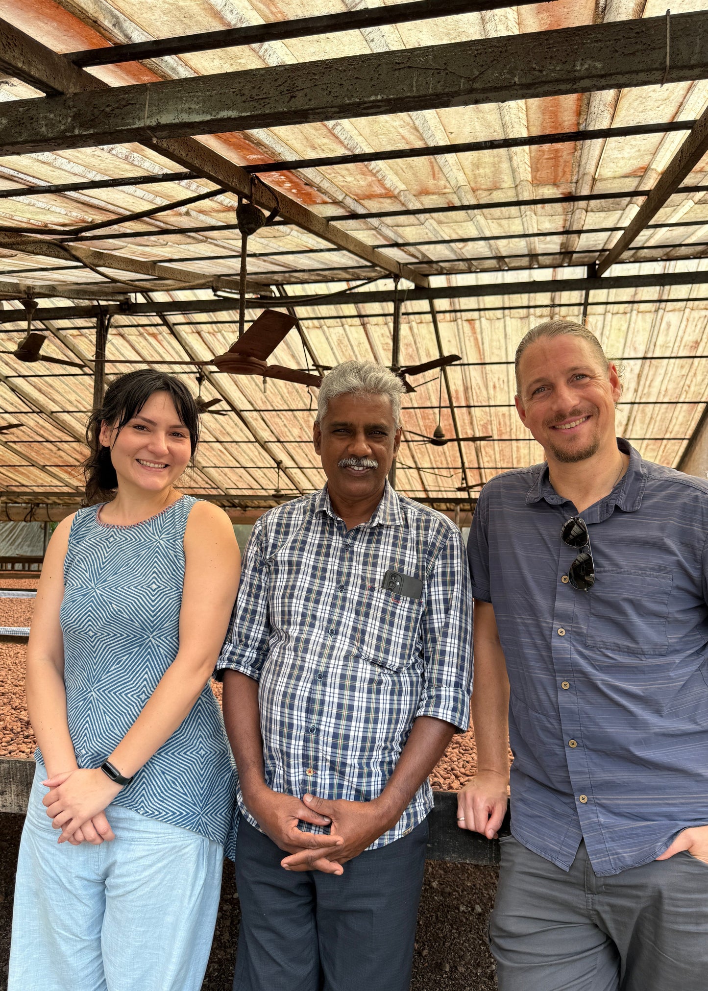 Patricia, Aliyas fron GoGround and Krassimir from Benjamissimo Chocolate at GoGround facility in Idukki, Kerala