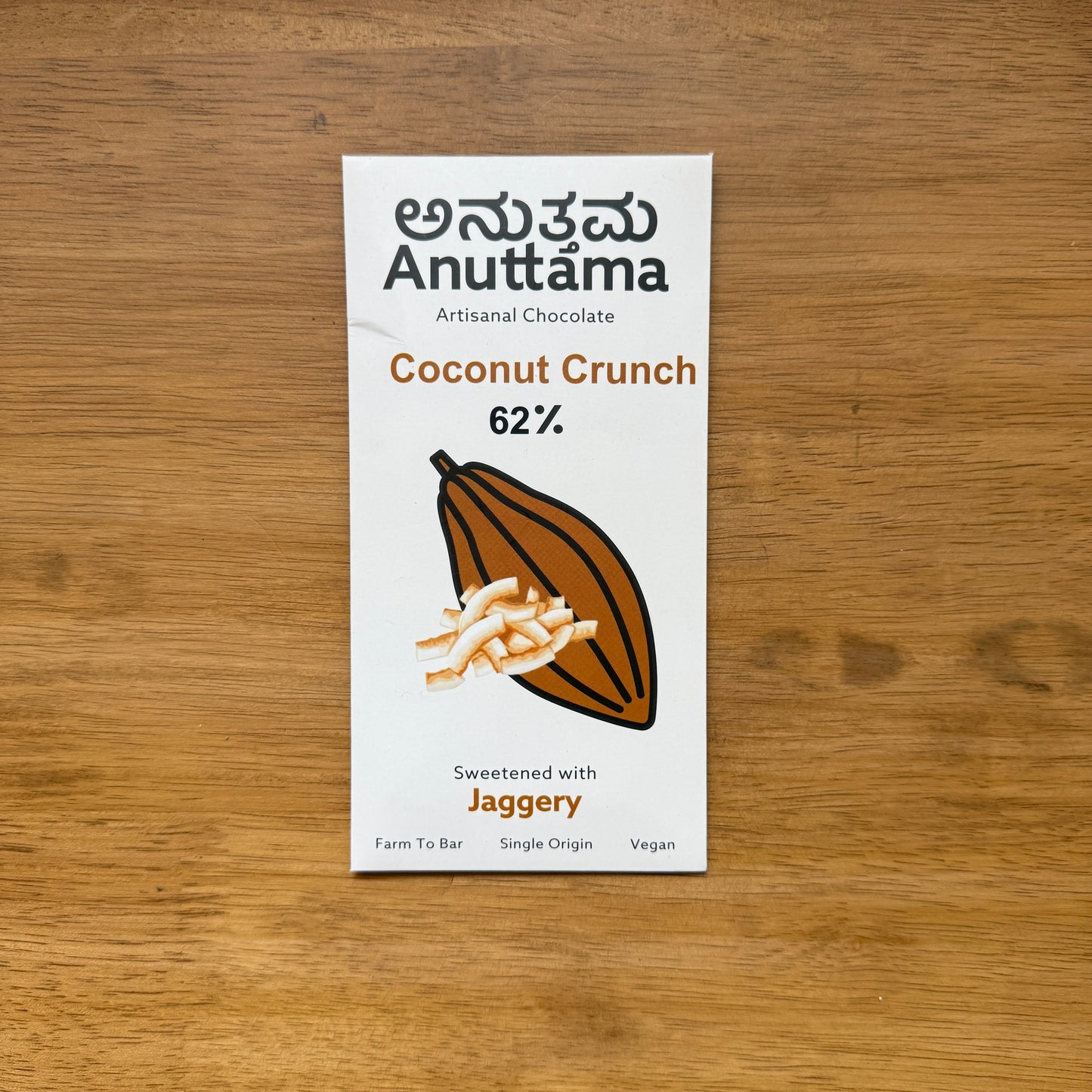 Anuttama 62% Dark Chocolate with Coconut chips