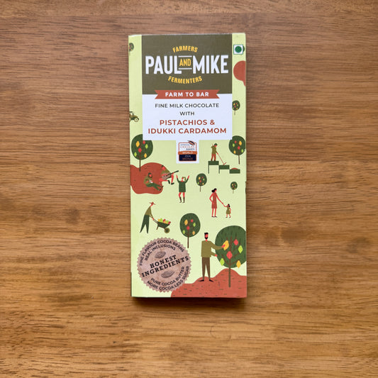 Paul And Mike Milk Chocolate with Pistachios and Idduki Cardamom