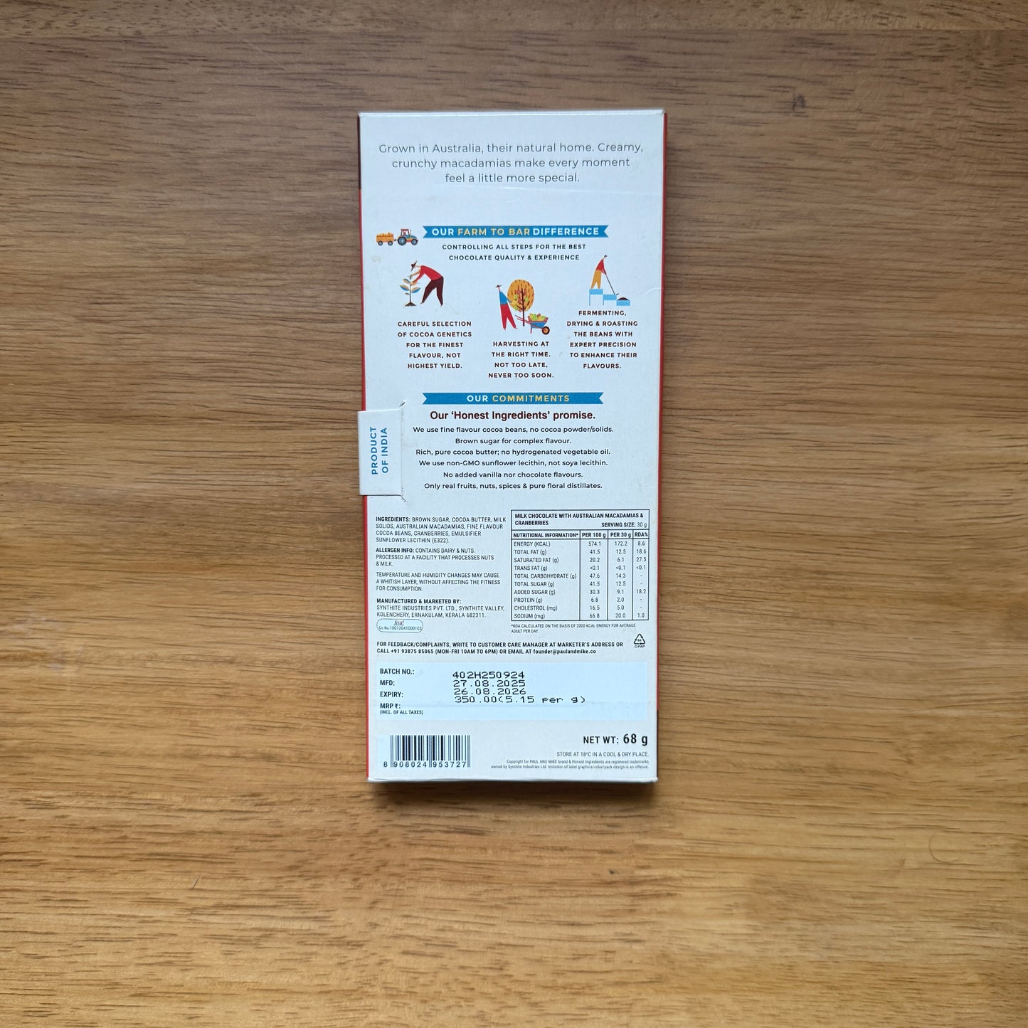 Paul And Mike Milk Chocolate with Macadamias & Cranberries