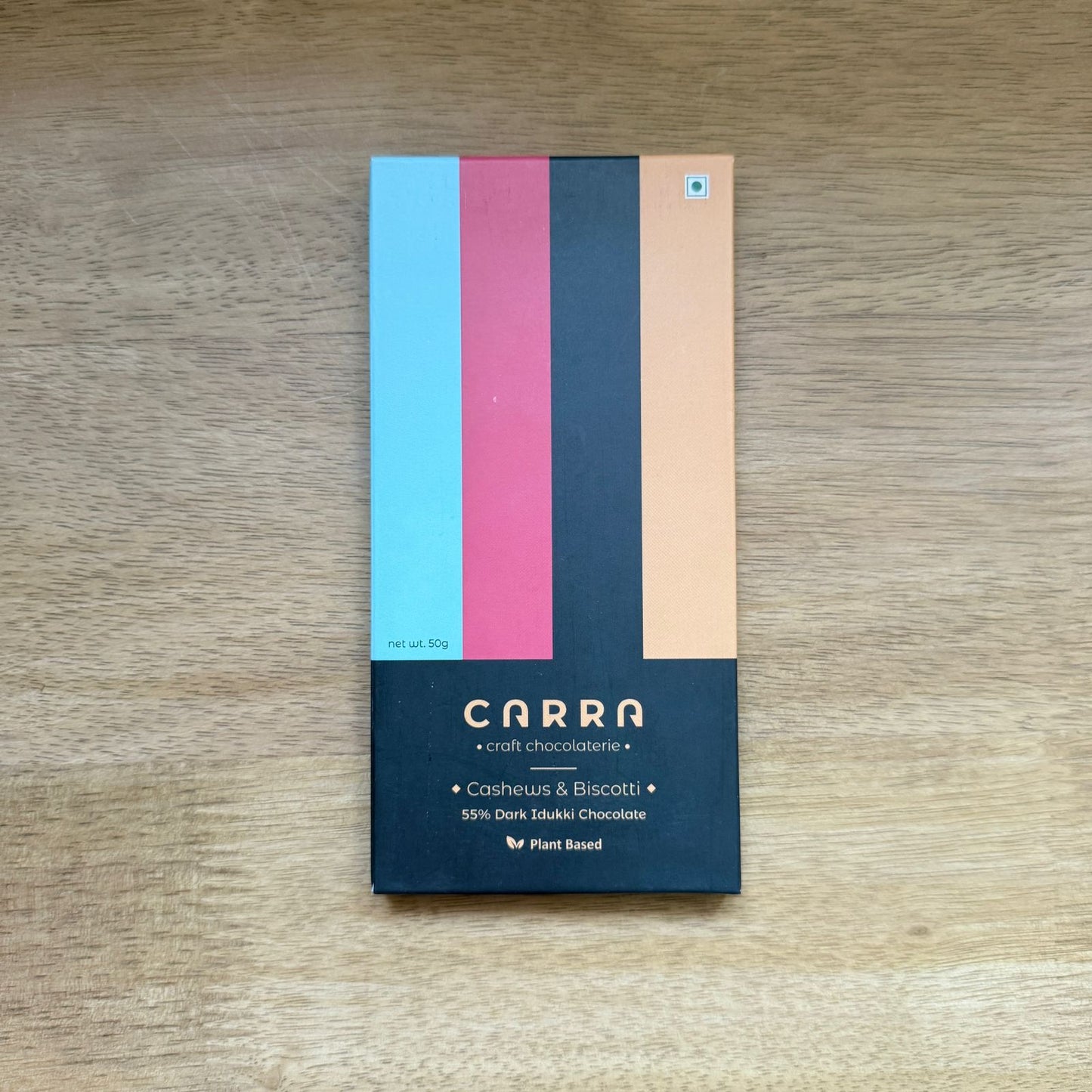 CARRA Cashews & Biscotti 50g Bar 55% Dark Chocolate